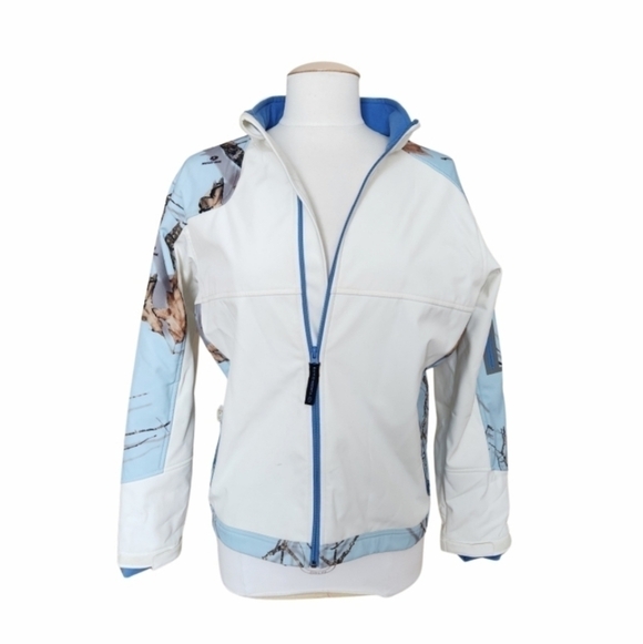 Mossy Oak Jackets & Blazers - Yukon Gear Blue & White Mossy Oak Zip Up Softshell Jacket